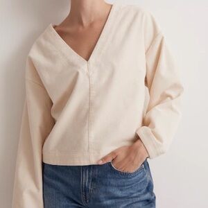 Madewell Cream Cotton Waffle-Knit Relaxed Long sleeve V-Neck